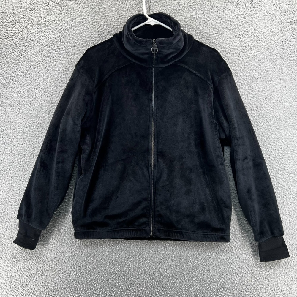 Athleta Cozy Karma Line Ultra-Soft Black Velour Full-Zip Jacket Fleece Women M